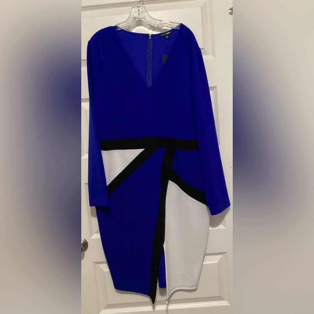 Elegant Blue and Black Colorblock Women's Dress